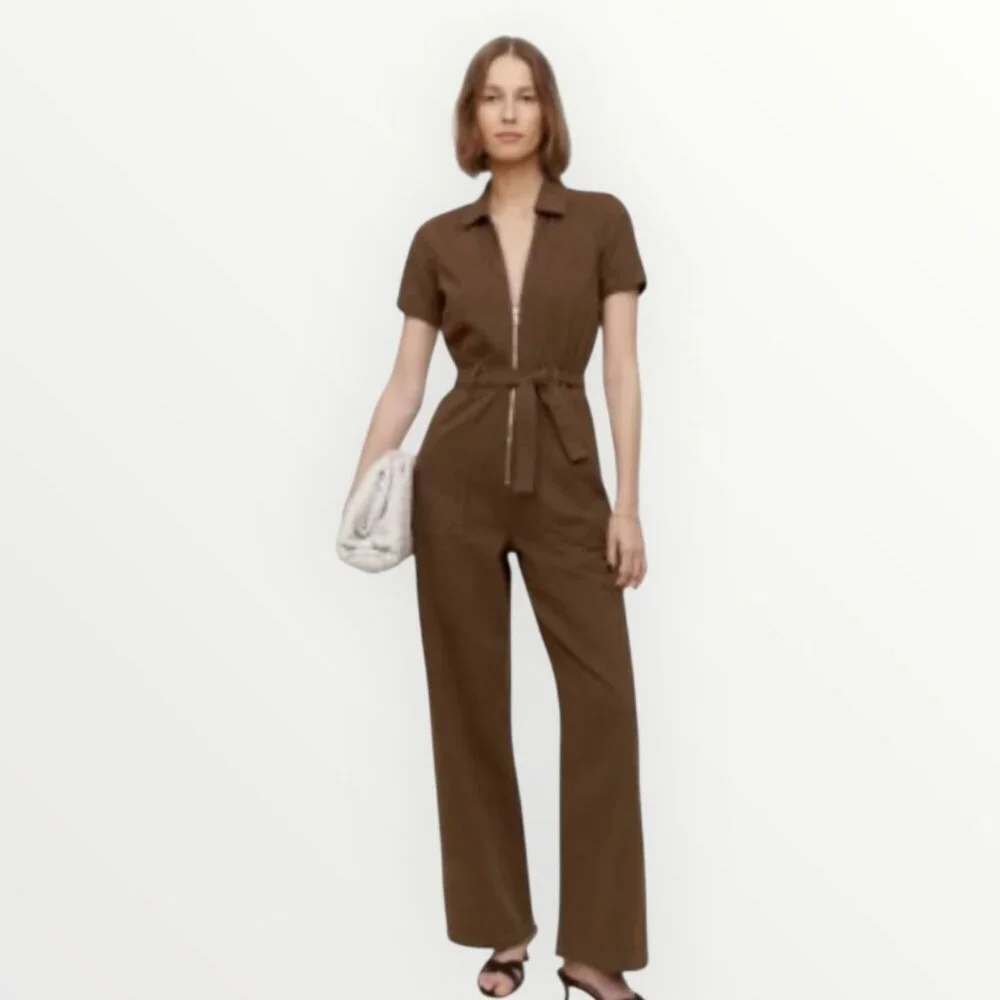 Reformation Jeans Cassidy Denim Jumpsuit in Chocolate Brown